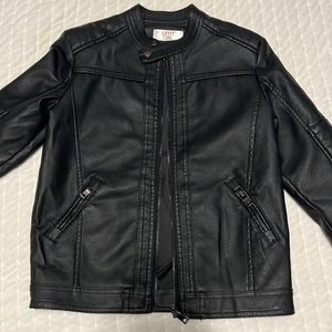 Boys Black Motorcycle Faux Leather Zipper Coat